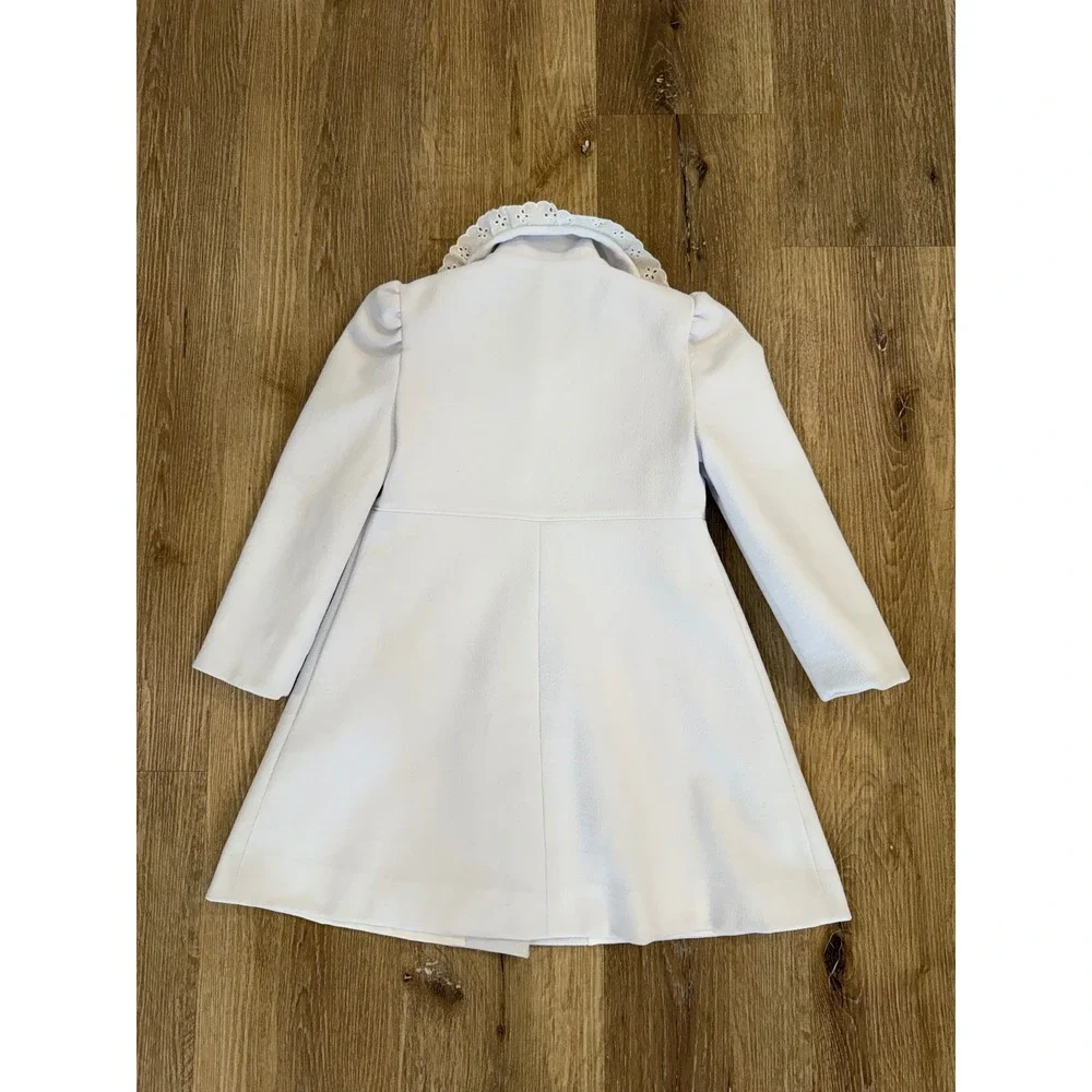 Eyelet Lace Trim Dress Coat Kids Sz 4 White A-Line Formal Outerwear Handmade